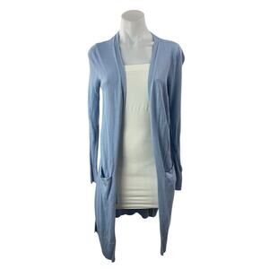 Halogen Women's Blue Long Sleeve Open Pocket Longline Cardigan Sweater Top XS